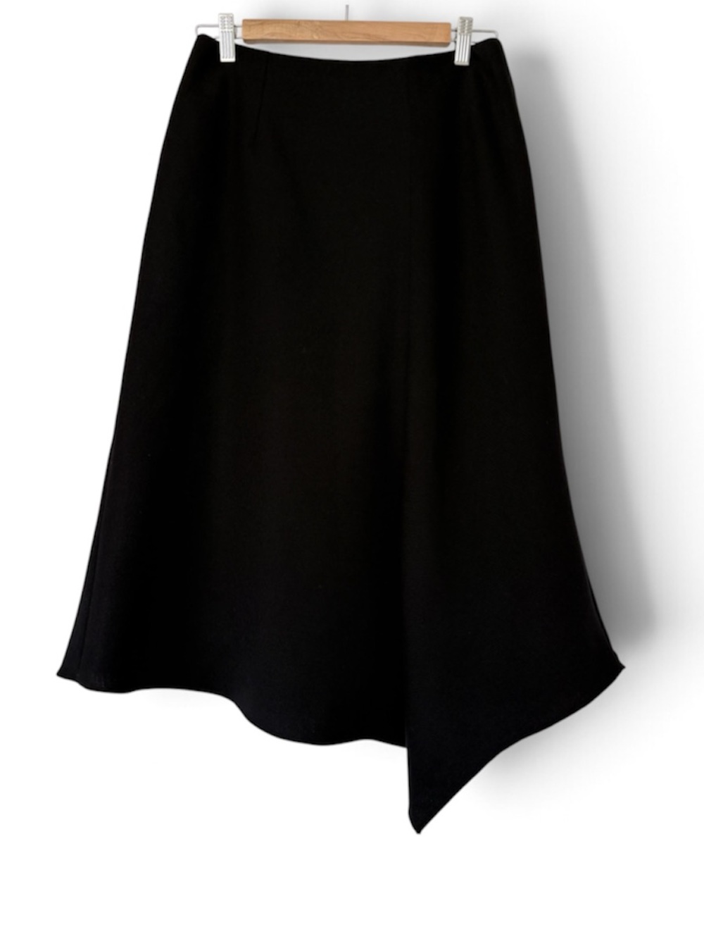 Portfolio Louben Wool Asymmetrical Hem Black Vintage Midi Skirt Zipper Size 8